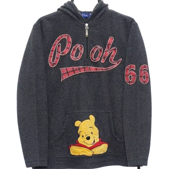 DISNEY Fleeced Hoodie Winnie The Pooh Zip Cute Vintage Grey Women’s XL - Picture 7 of 8